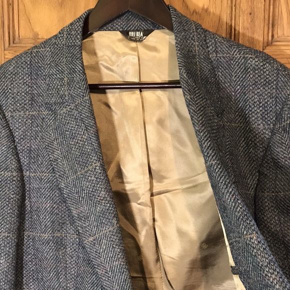 Bill Blass Gray Plaid Herringbone Tweed Sport Coat 100% Wool 2 Button Men's 43L - Picture 3 of 13